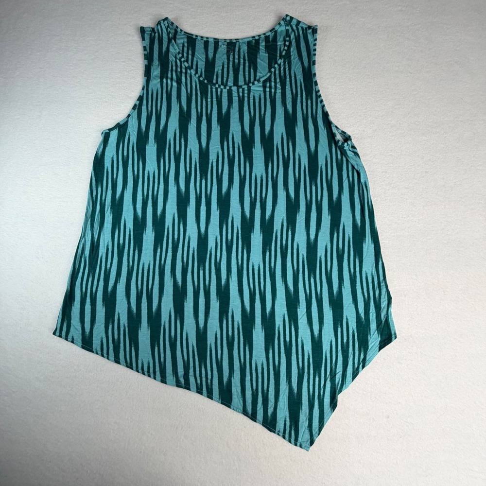 Ruff Hewn Womens XL Teal Ikat Stripe Asymmetrical Sharkbite Tank Top Sleeveless